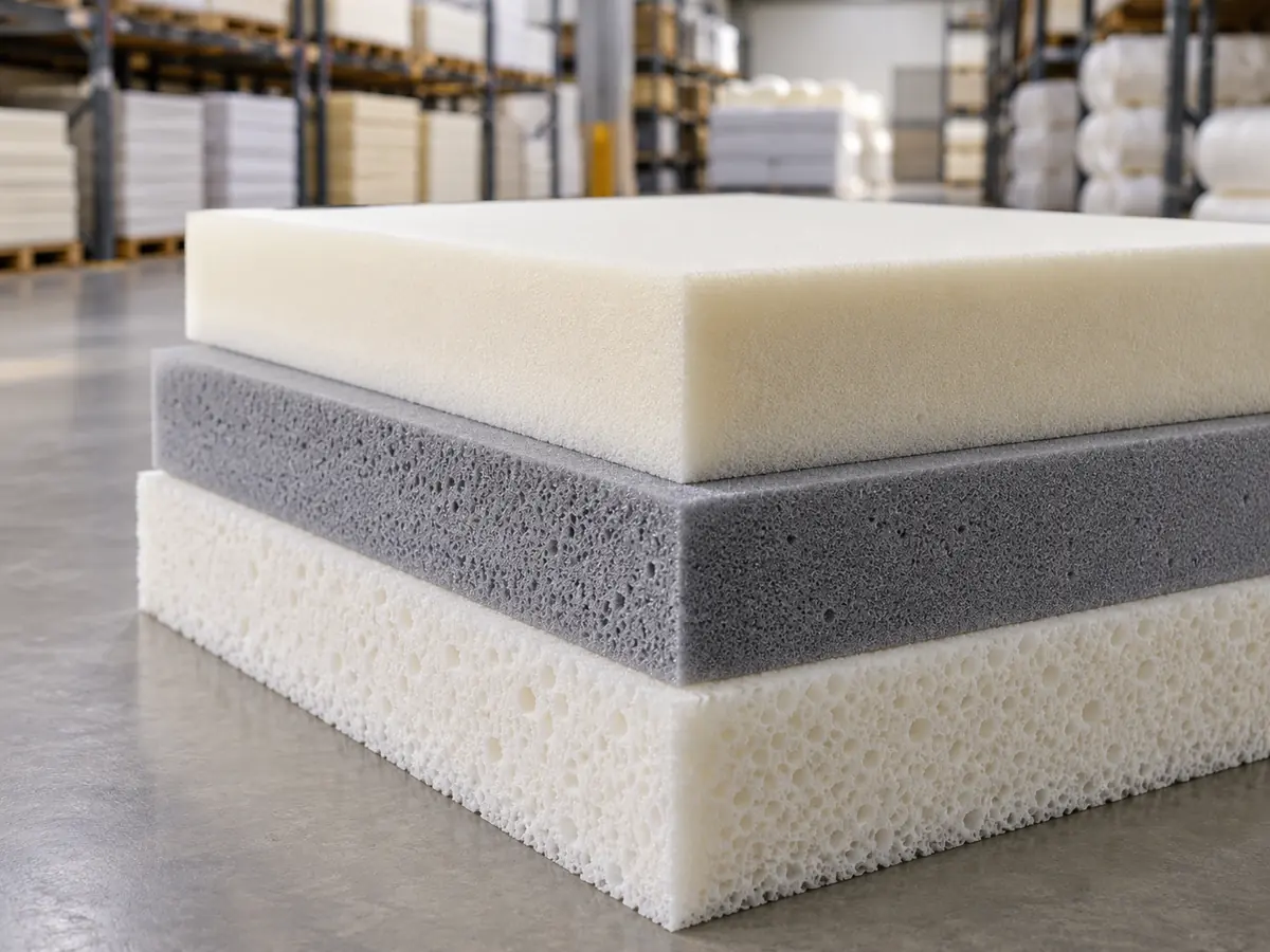 Stacked PU, HR and memory foam slabs for bedding and furniture applications